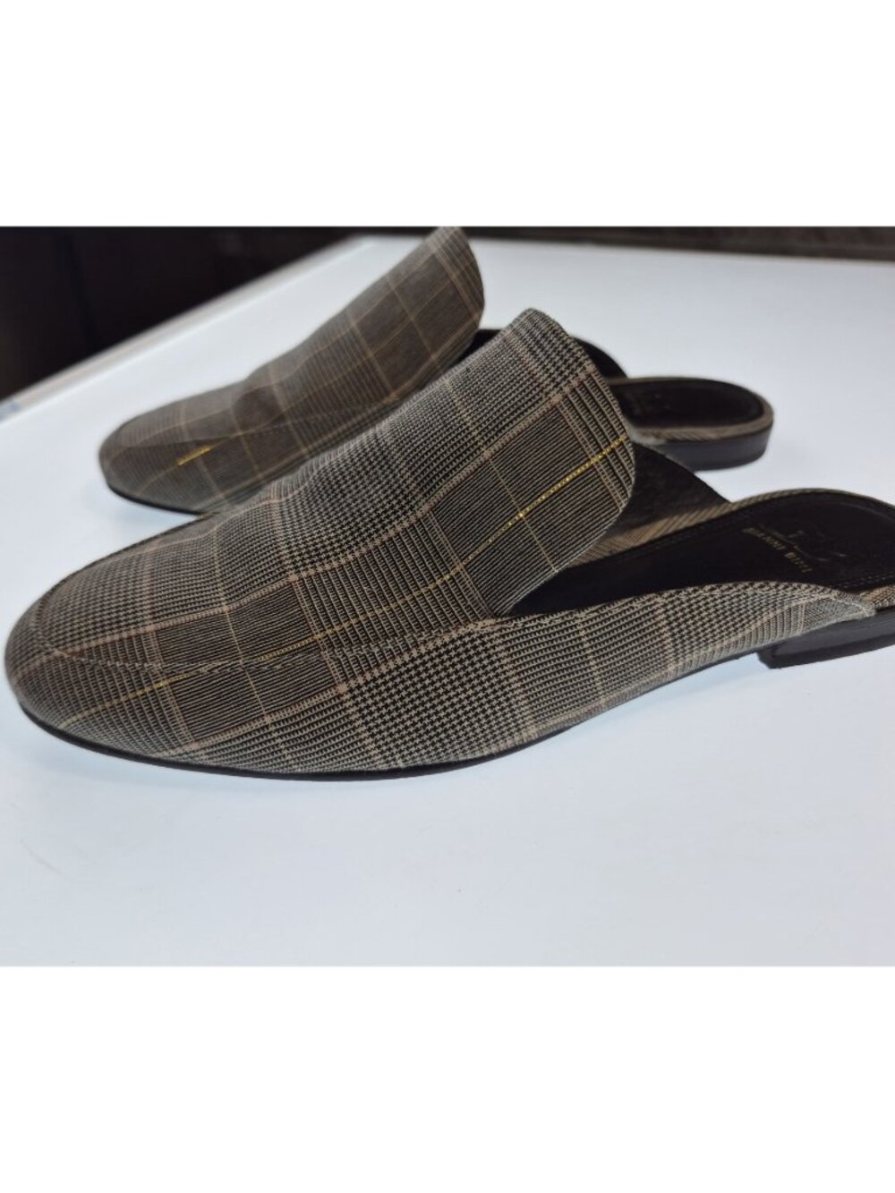Gianni Bini Womens Mules Plaid Houndstooth Slip On Flats Sz 8.5M GB